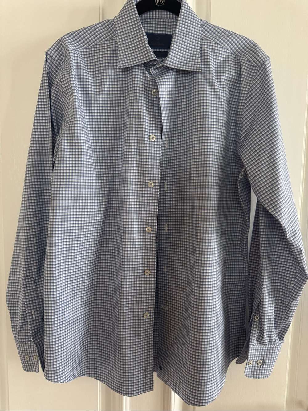 David Donahue Blue and White Micro-Check Dress Shirt